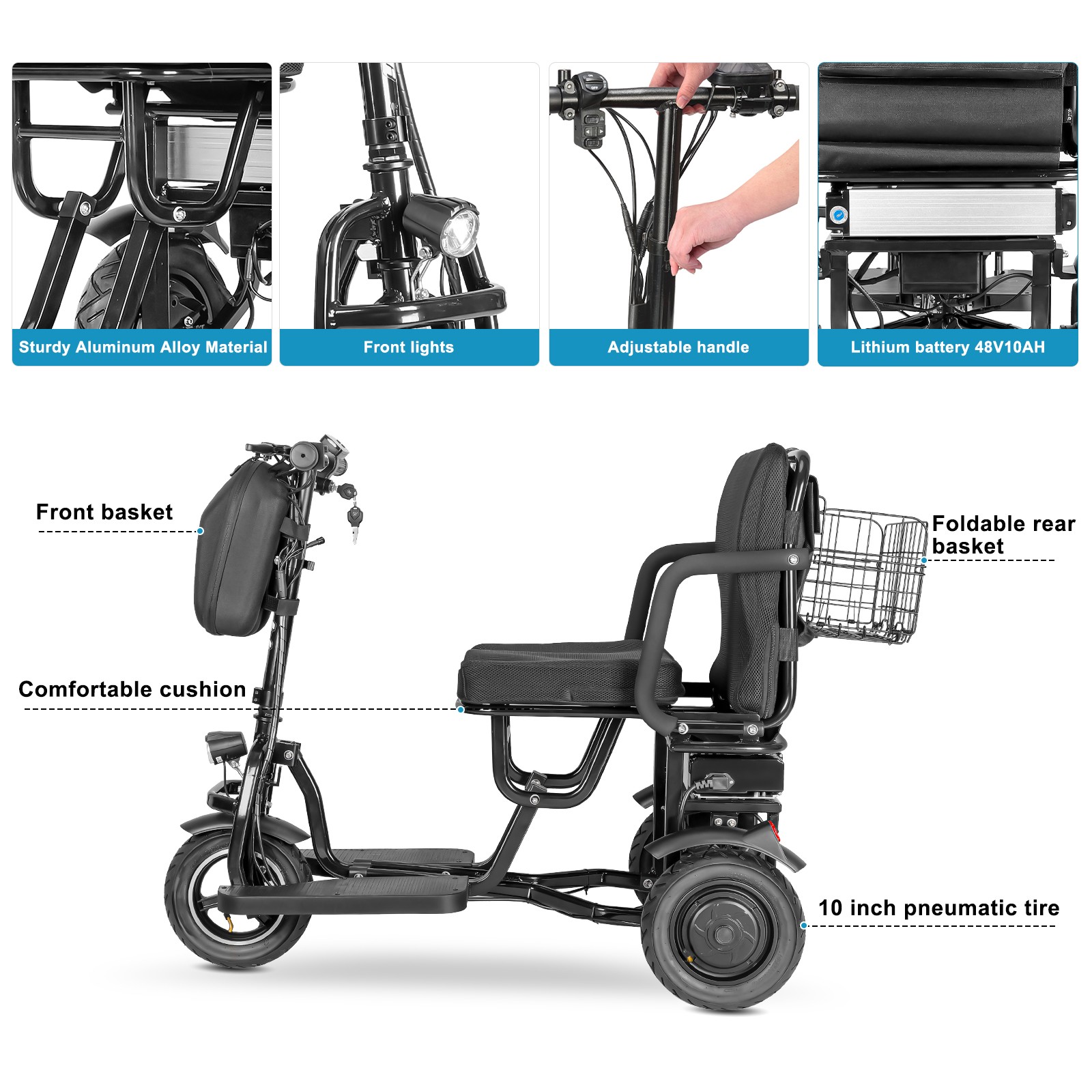 700W Foldable Mobility Scooter 20 miles 48V/10A + Another Airline Battery