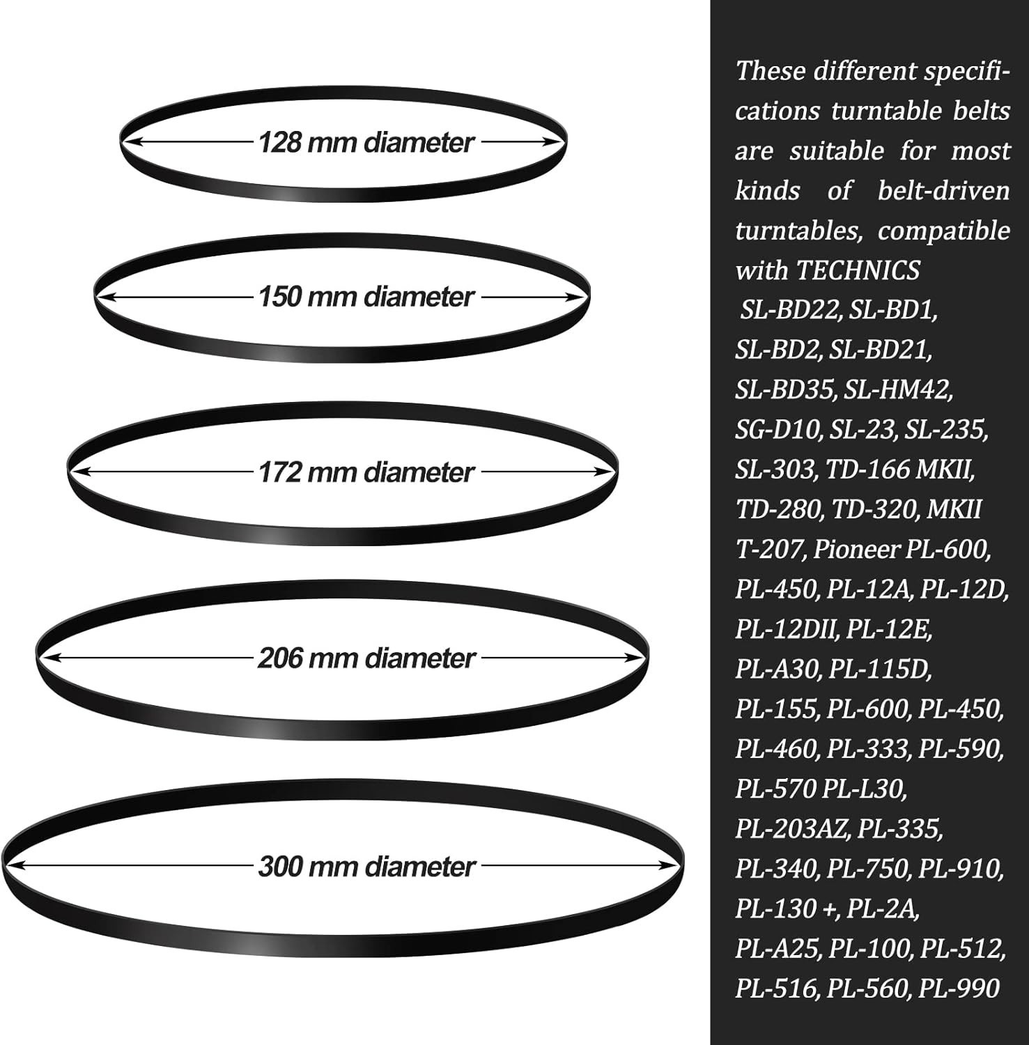 Turntable Belts 10-Pack - 5 Dimensions for Enhanced Sound Quality & Longevity