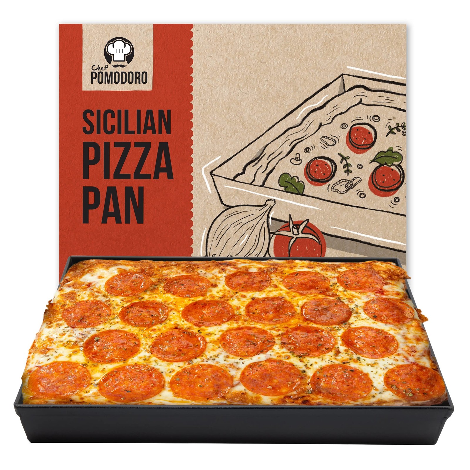 Chef Pomodoro Sicilian Deep Dish Square Pizza Pan, 13.2 x 13.2 x 1.5 Inch, No...