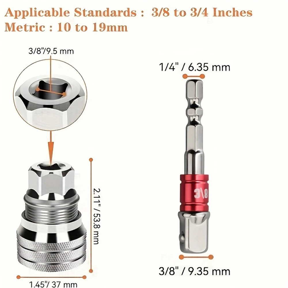 10-19mm Universal Socket Tool Adjustable Multifunction Wrench Sleeve Adapter Kit