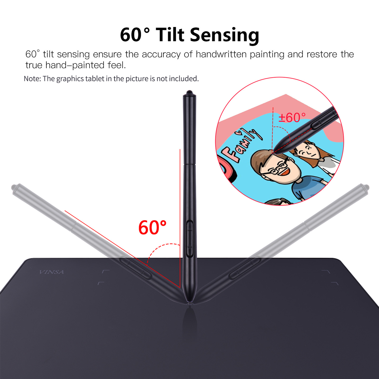 Battery-Free Stylus 8192 Levels Pressure Pen For VINSA Graphics Drawing Tablet