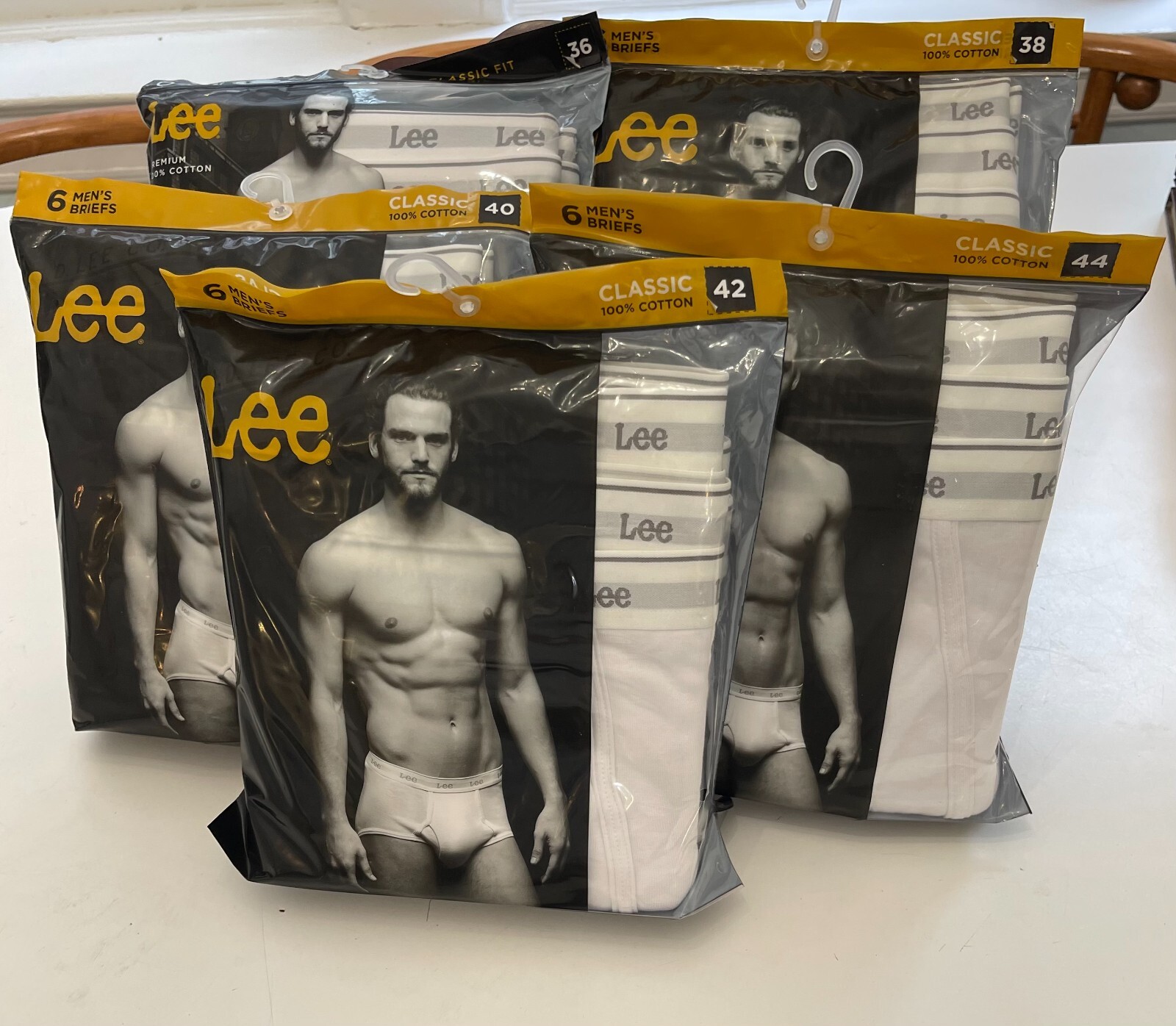 6-Pack Lee Mens Classic Brief 100% Cotton White  size 40