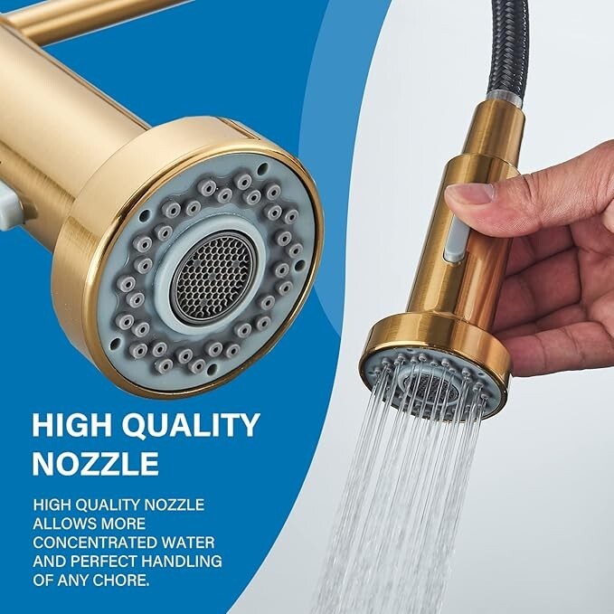 Brushed Gold Kitchen Faucet with Pull Down Sprayer Single Handle Spring Faucet