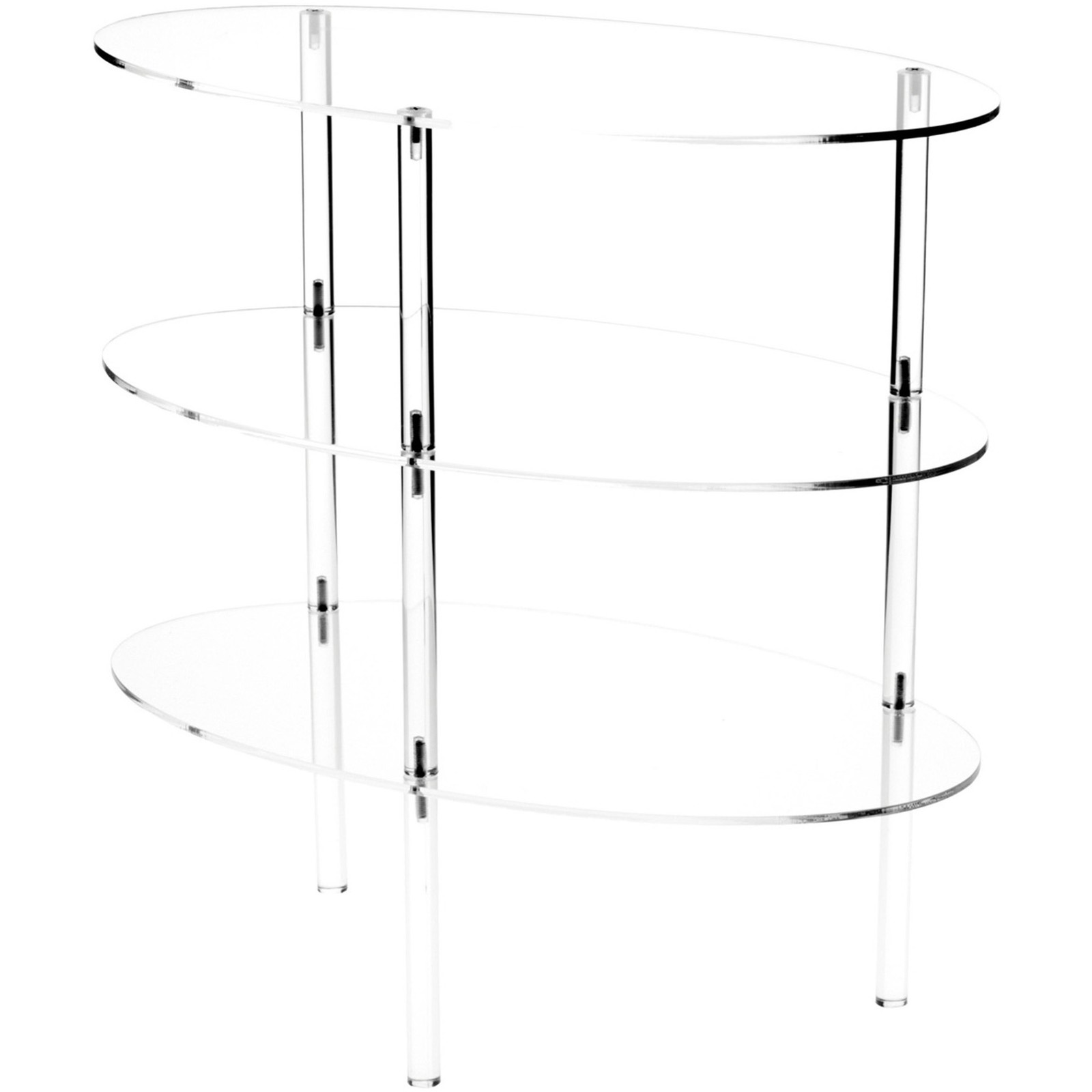 Plymor Clear Acrylic Oval Triple Shelf Display, 18" W x 10" D x 18.5" H