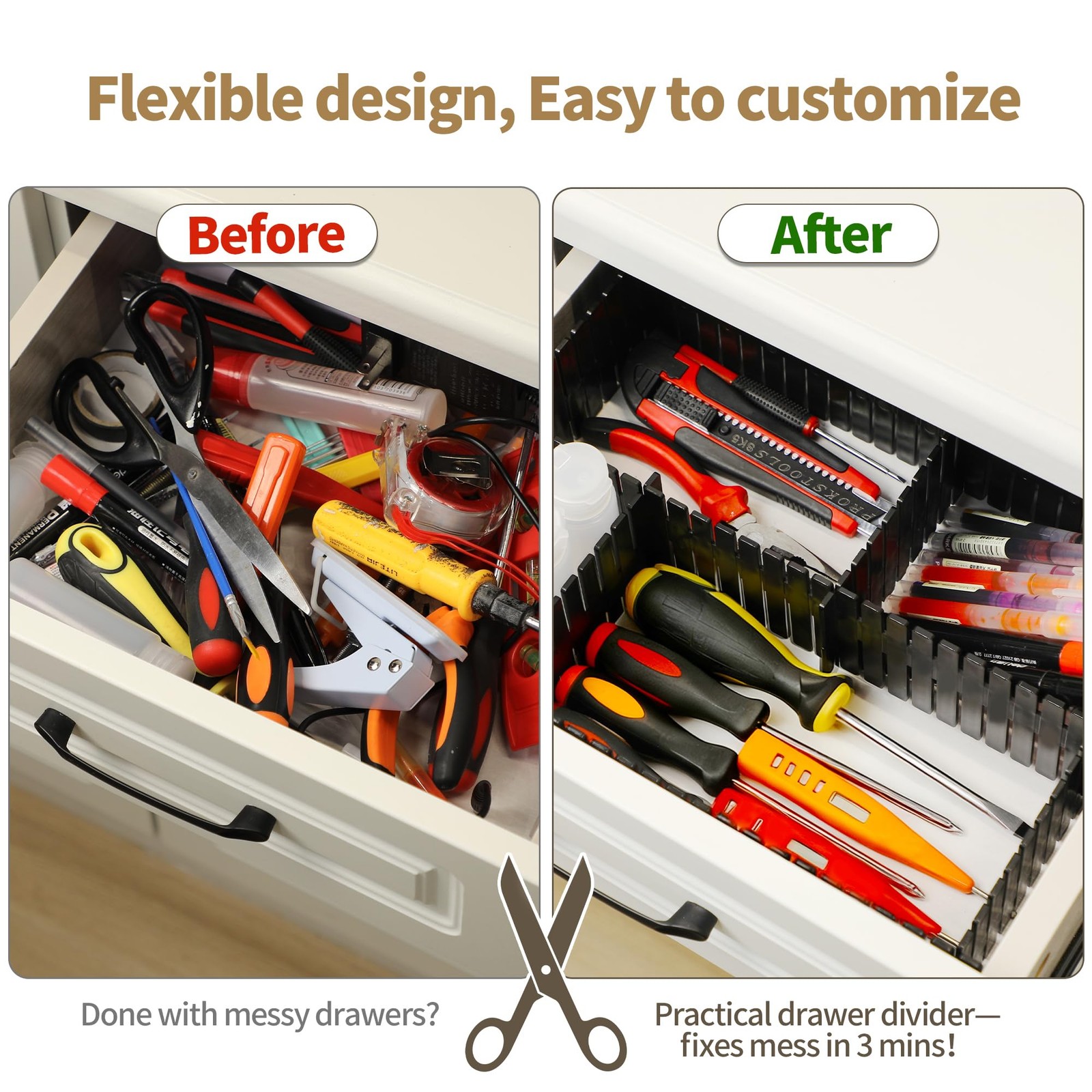 Drawer Divider Adjustable Diy Storage Organizer Separator for Tidying Clutter...