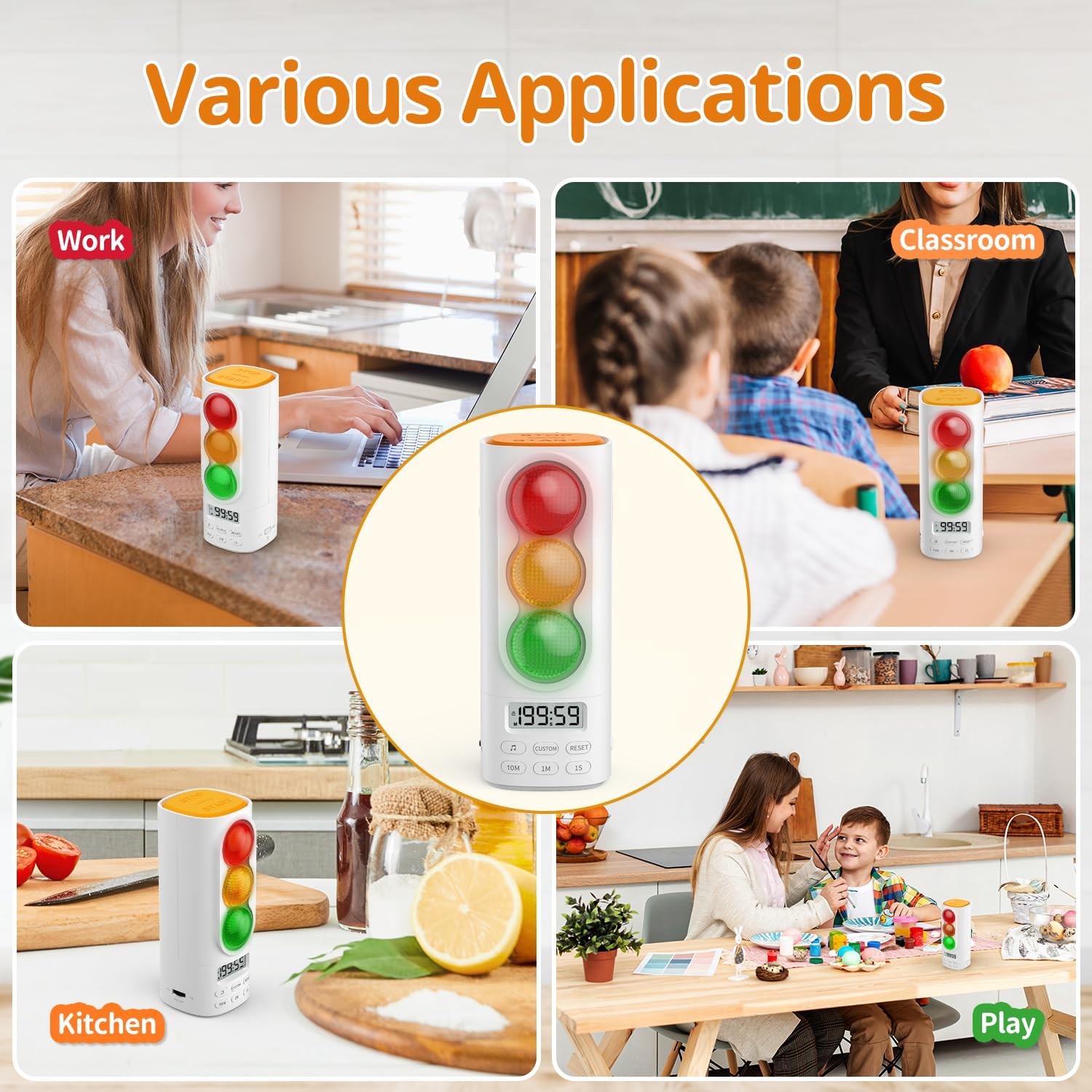 Traffic Light Visual Timer&ADHD Tool for Kids Adults Display Volume Adjustment
