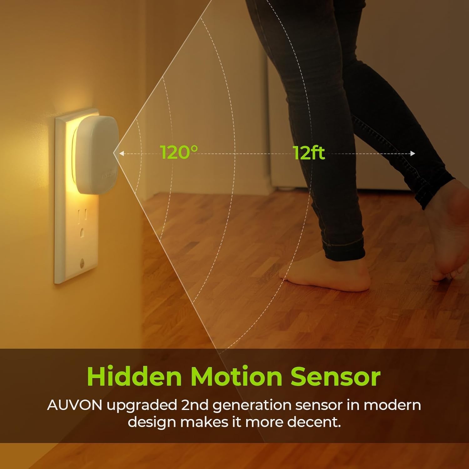 AUVON Plug-in LED Backlit Night Light with Motion Sensor & Dusk to Dawn Sensor,