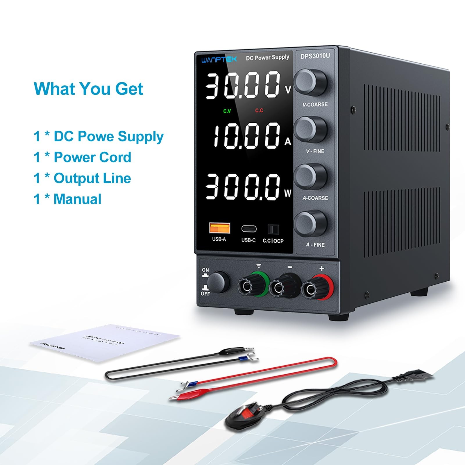 DC Power Supply Variable 0-30V 0-10A, Adjustable Switching Regulated Bench Po...