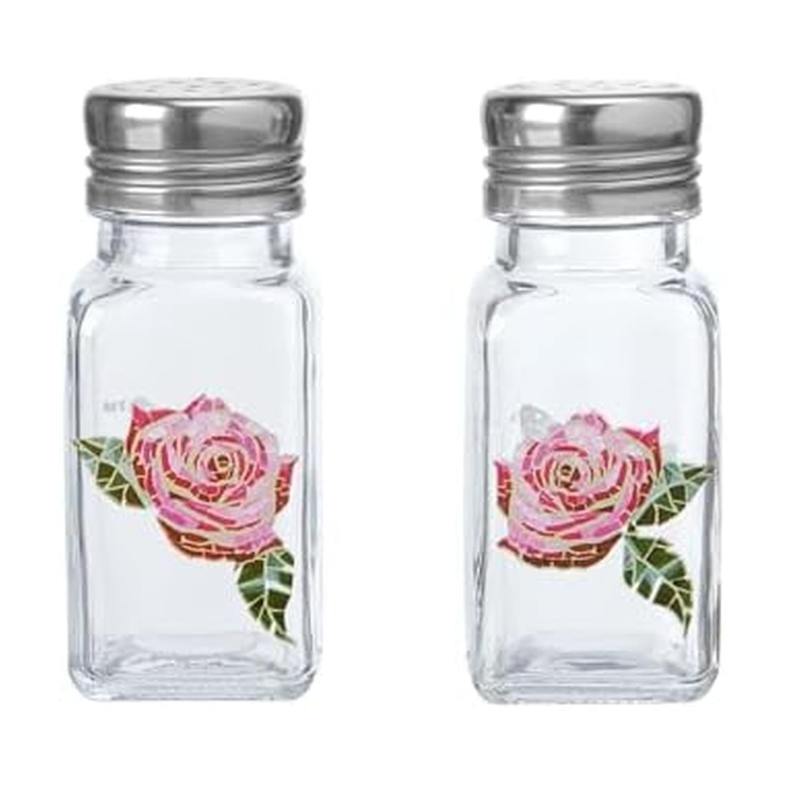 Dolly Parton Glass Salt and Pepper Shakers with Mosaic Rose Design, Easy to F...