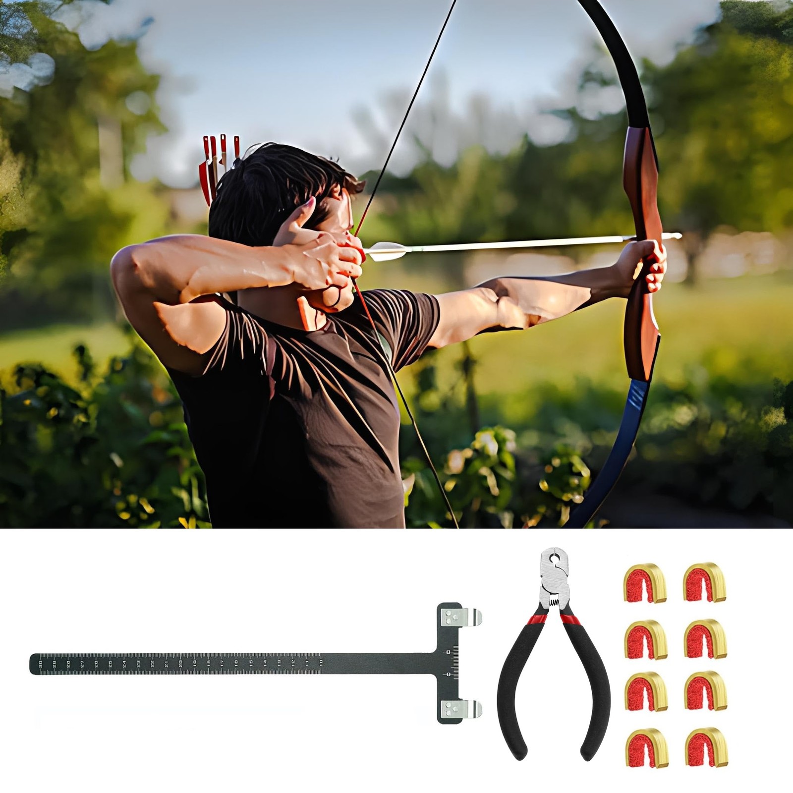 AHOSOUTLY Archery Bow String Nocking Points Set with T Square Ruler Black
