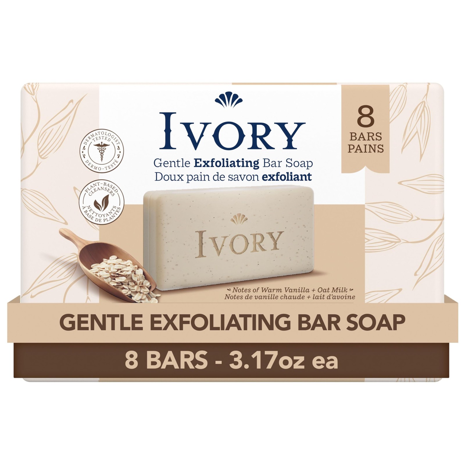 Ivory Exfoliating Bath Bar Soap, Designed for 3.17 Ounce (Pack of 8), Clear