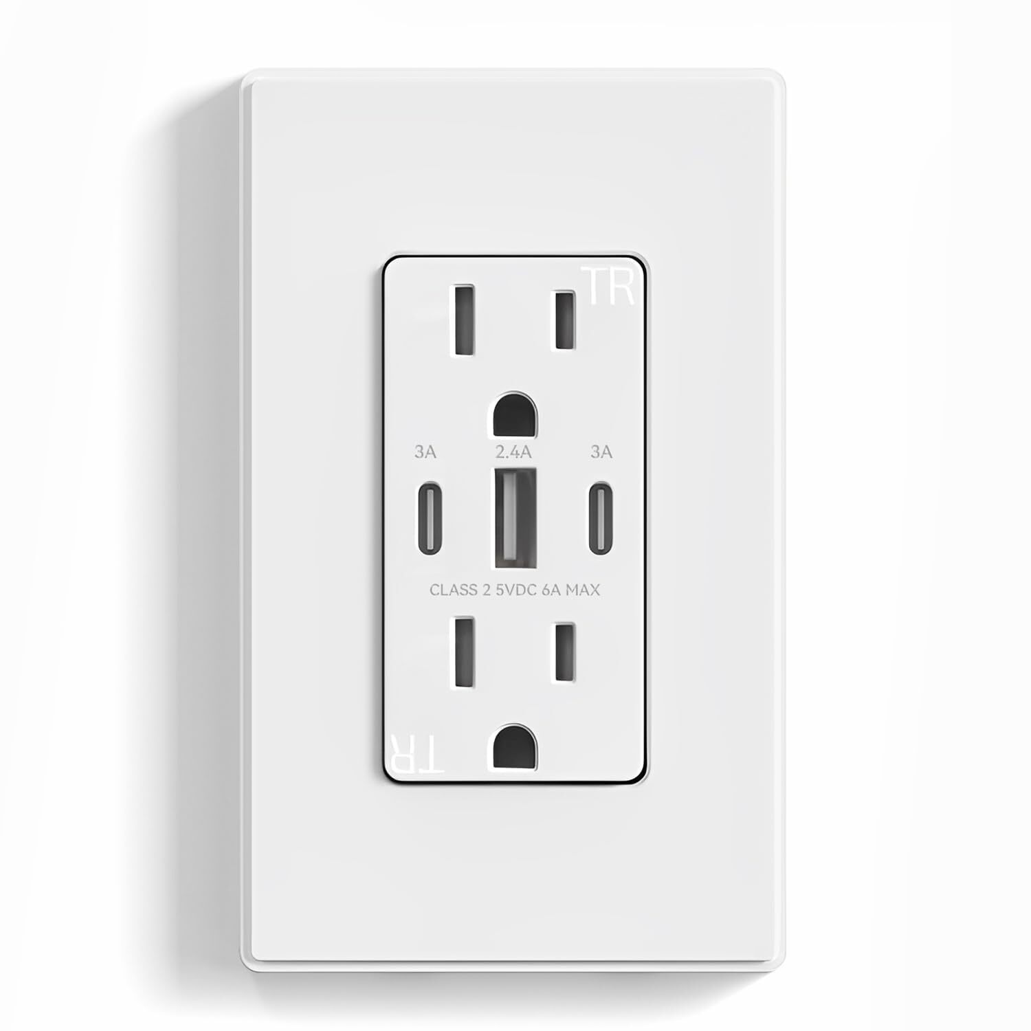 USB C Outlet, 30W 6.0 Amp 3-Port USB C Outlet 15A Tamper Resistant Receptacle