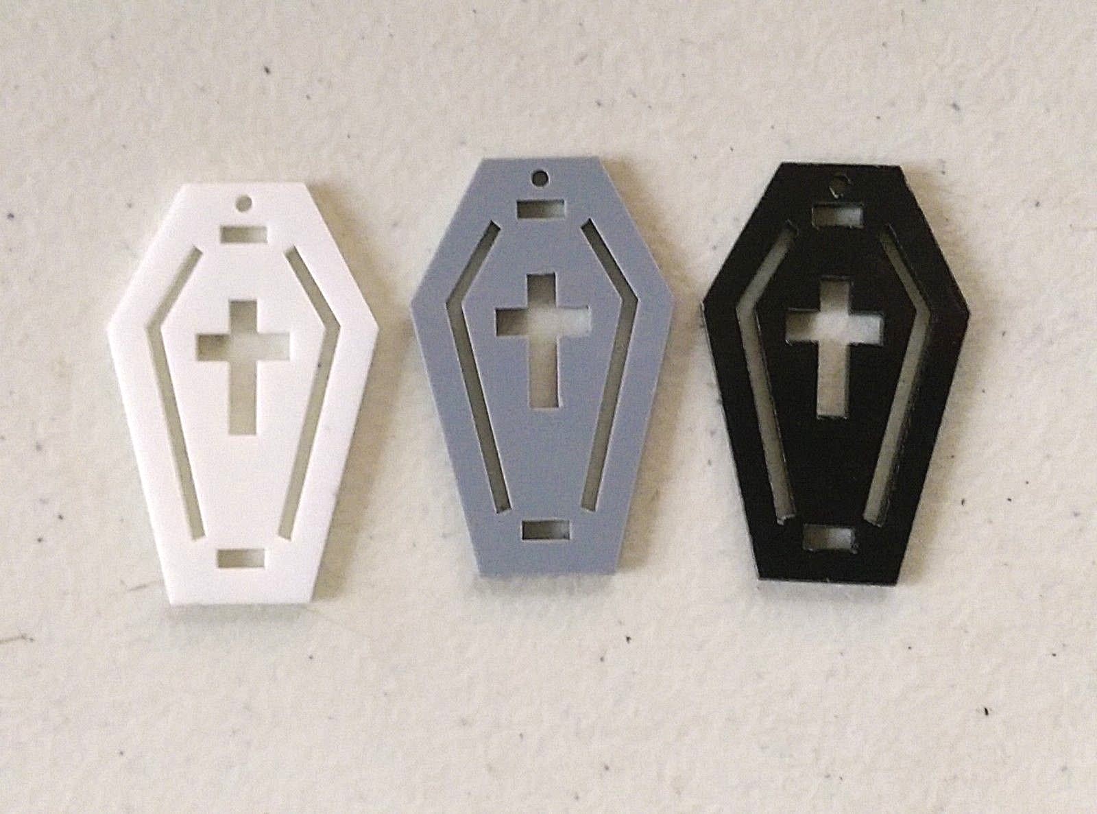 Pack of 10 Plastic COFFIN with CROSS Trims 4" x 1-1/4" (9039) Earrings Necklace