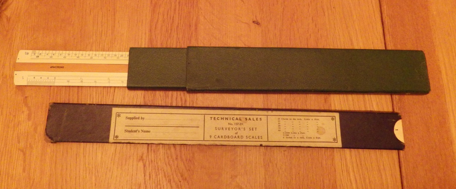 Vintage Scale Rule and set of 9 vintage Surveyor's Set of Cardboard Scales REDUC