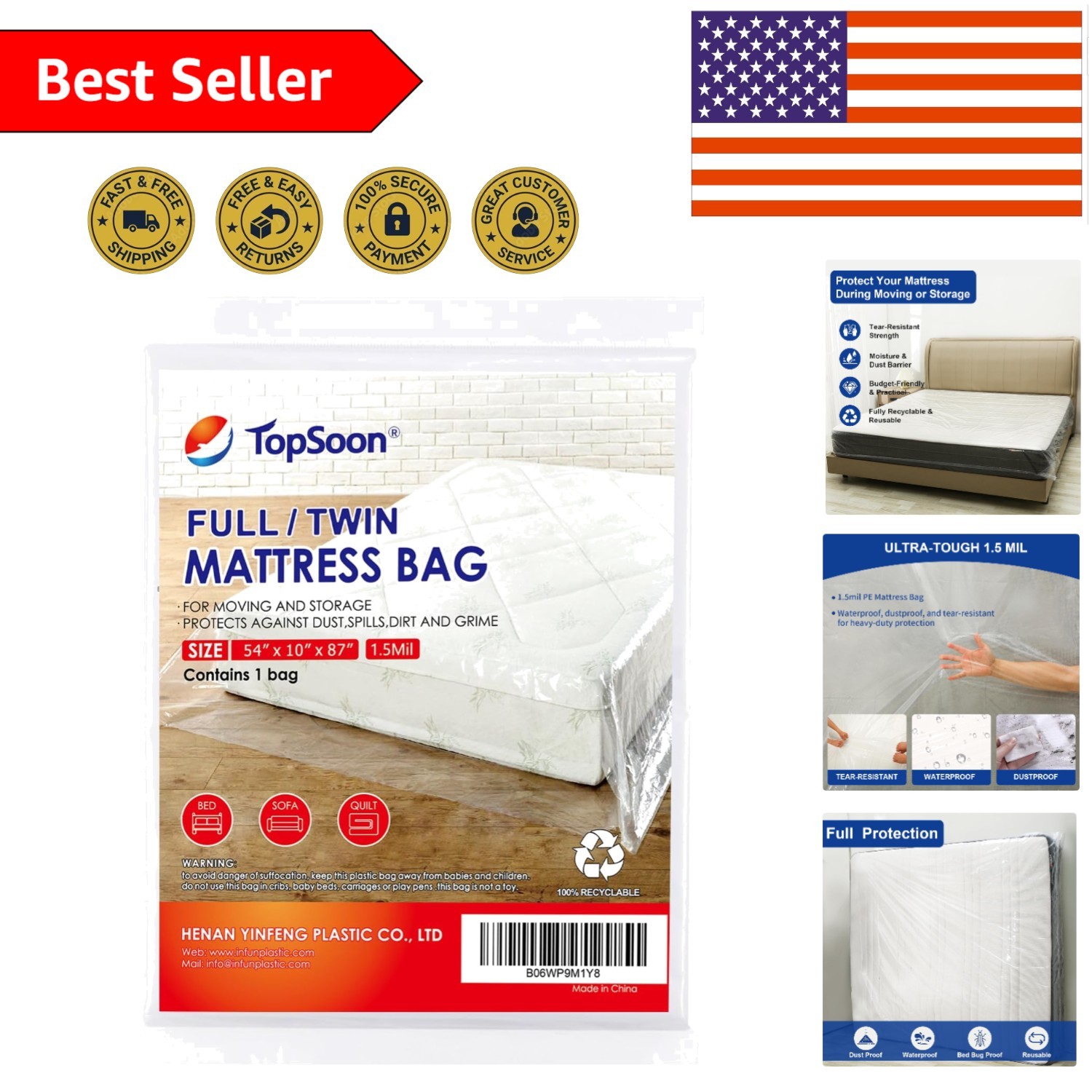 Clear Mattress Disposal Bag 54" x 87" - Waterproof Polyethylene for Safe Storage