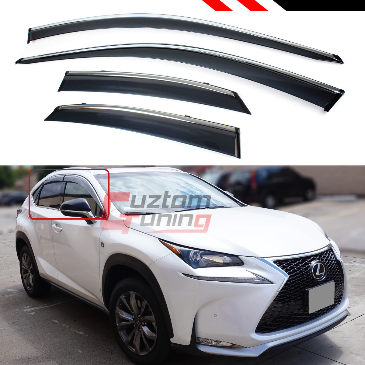 FOR 15-21 LEXUS NX200t NX300H F-SPORT CLIP-ON SMOKE WINDOW VISOR W/ CHROME TRIM