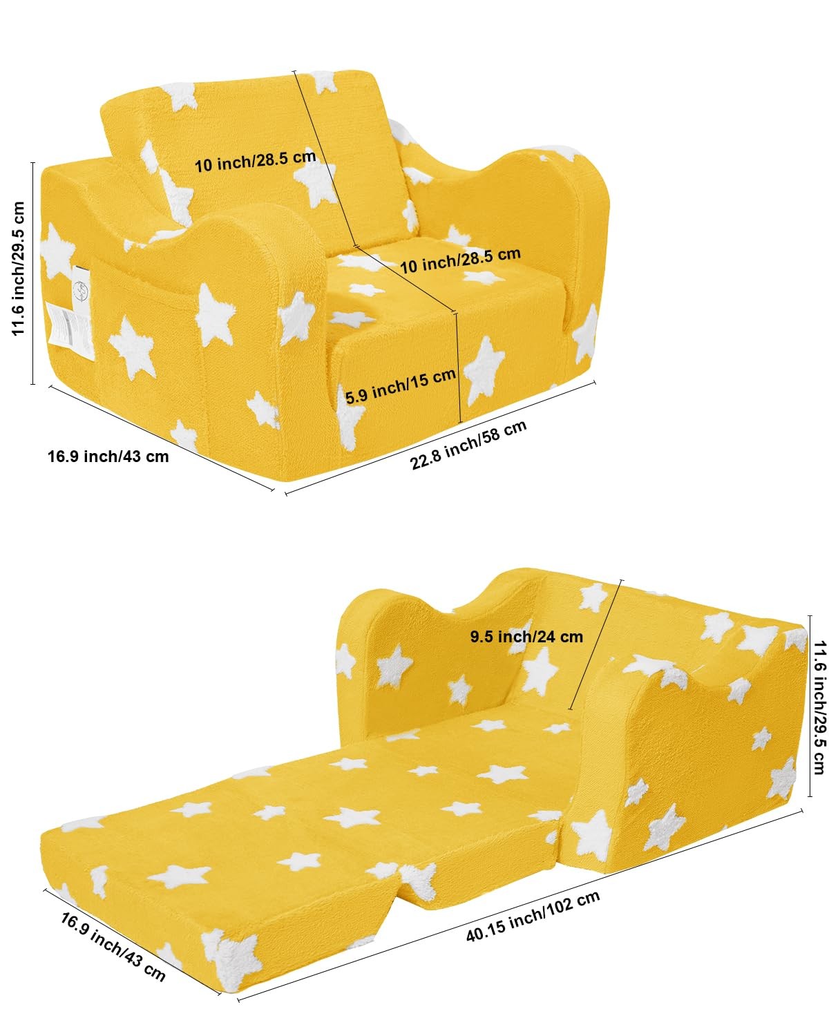 Toddler Couch, Kids Couch for Toddler Fold Out, 2-in-1 Convertible Kid Sofa t...
