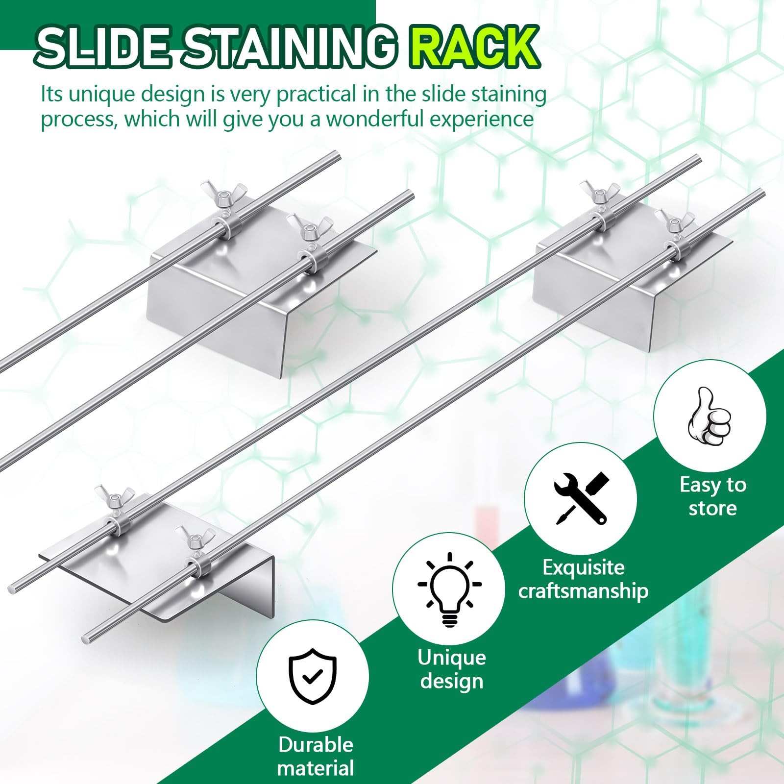 Slide Staining Rack, Stainless Steel Microscope Rack, Adjustable Staining Rac...