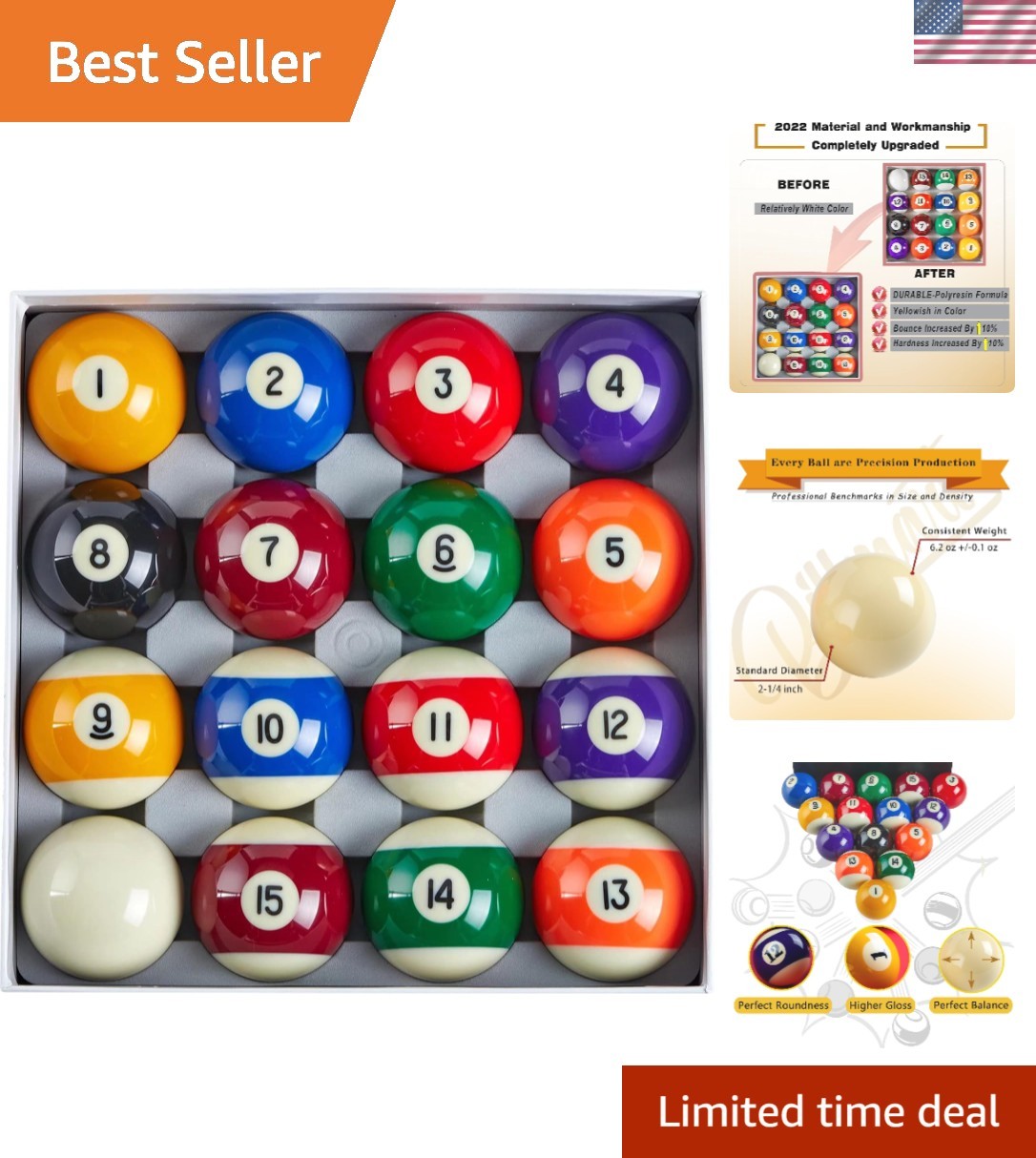 2022 Upgraded Pool Table Balls Set - Durable & High-Quality Regulation Size