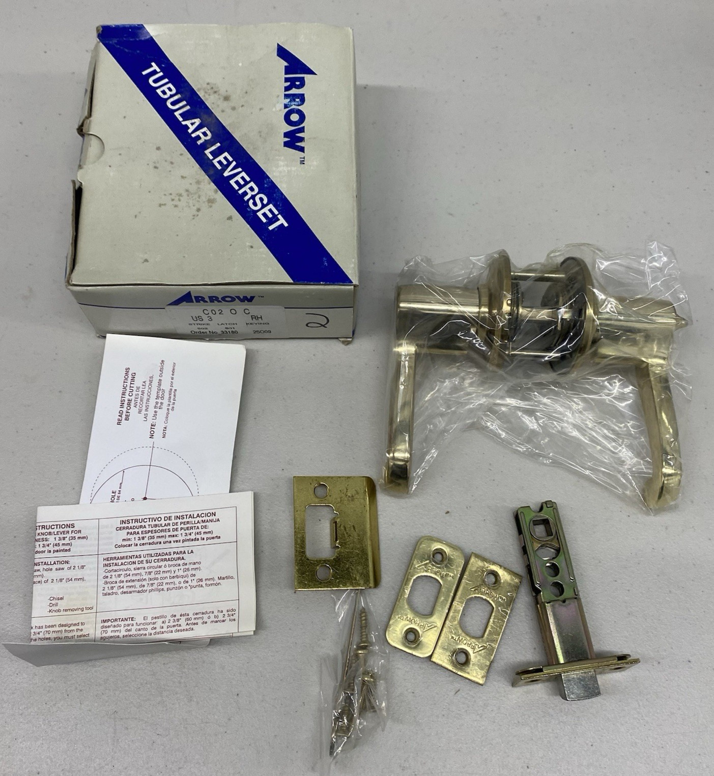 Arrow Tubular Leverset C020C Brass Passage Leverset Brand NEW FREE SHIPPING