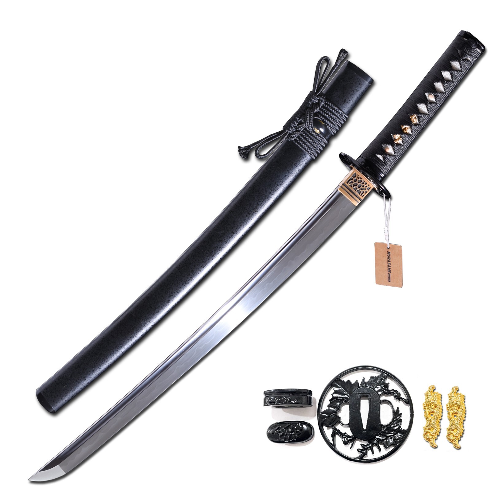 MURASAME Wakizashi Sword Real Clay Tempered T10 Steel Full Tang Razor Sharp