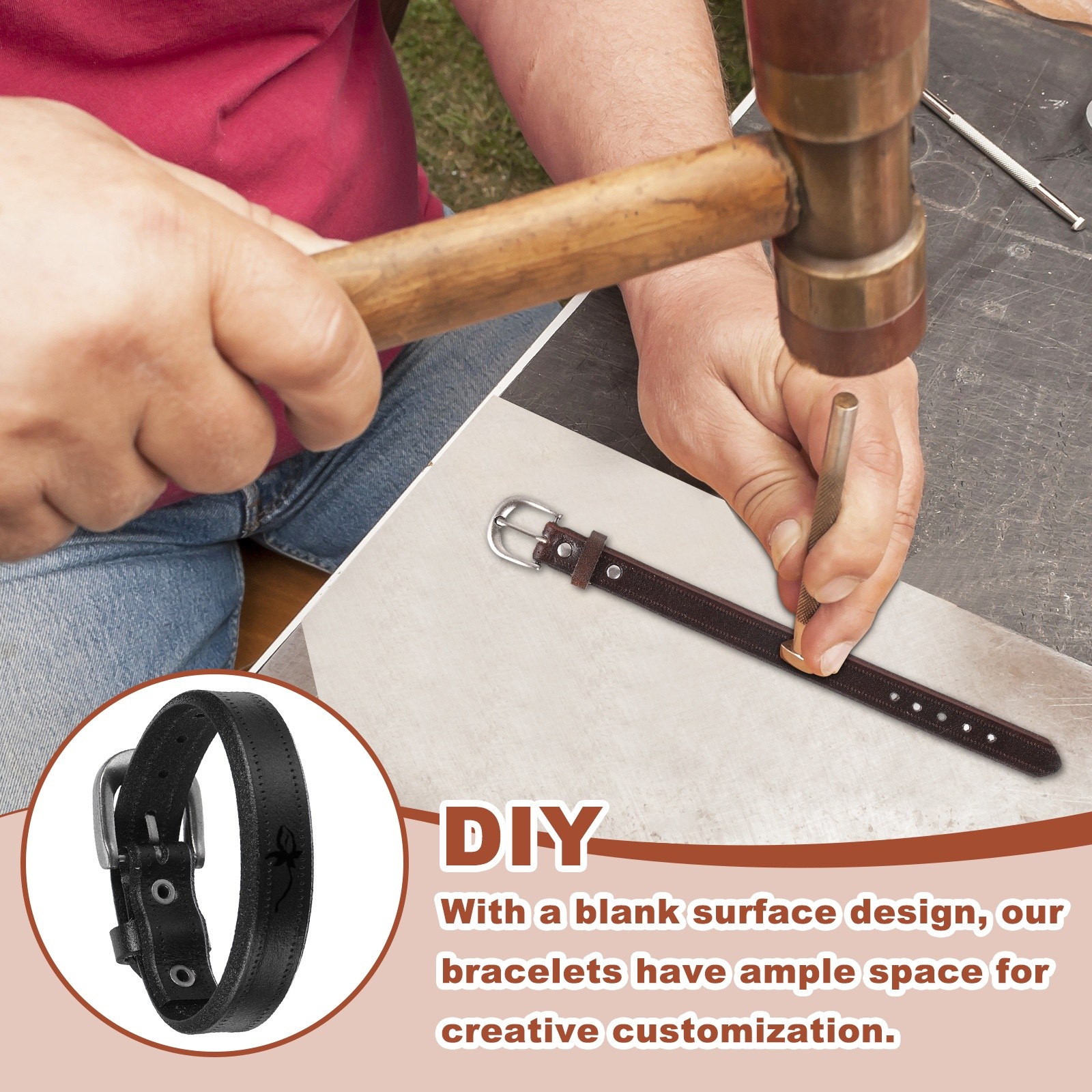 Plain Buckle Bangle Leather Bracelets Leather Snap Bracelets, Black 2Pcs