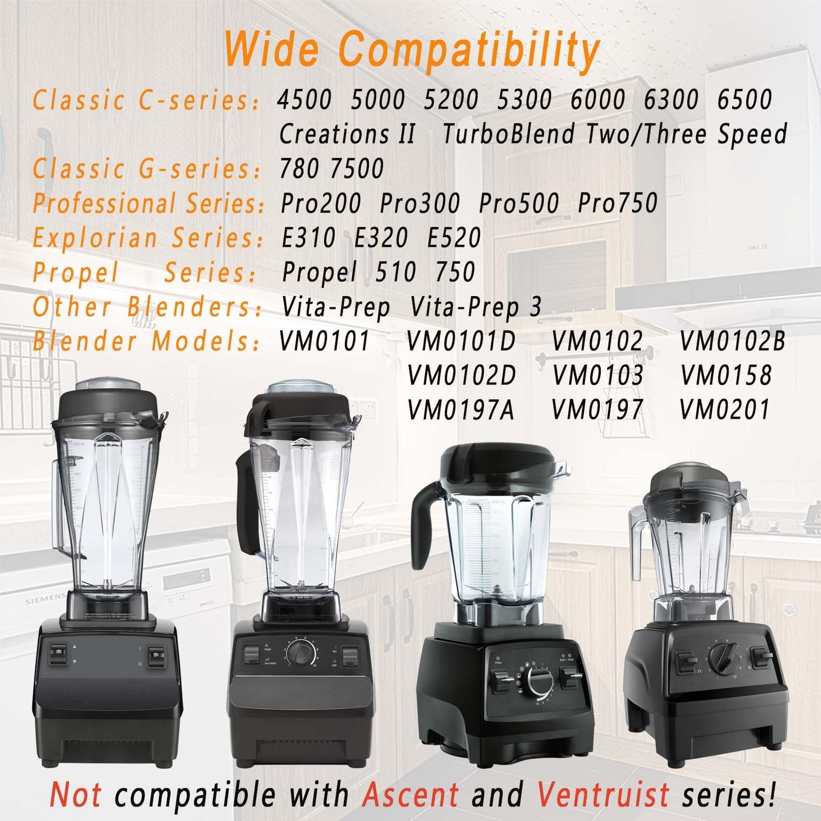 Blender 64Oz Container for Vitamix 5000-7500, Pro, E310, Classic Series