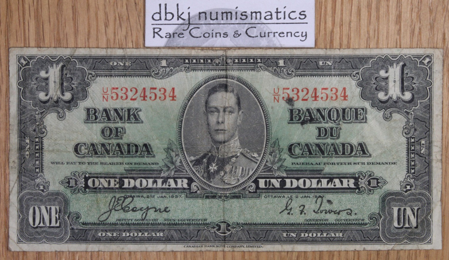 Canada - 1937 -$1 Dollar  - P58e - VF Very Fine Details Stain dbkjA