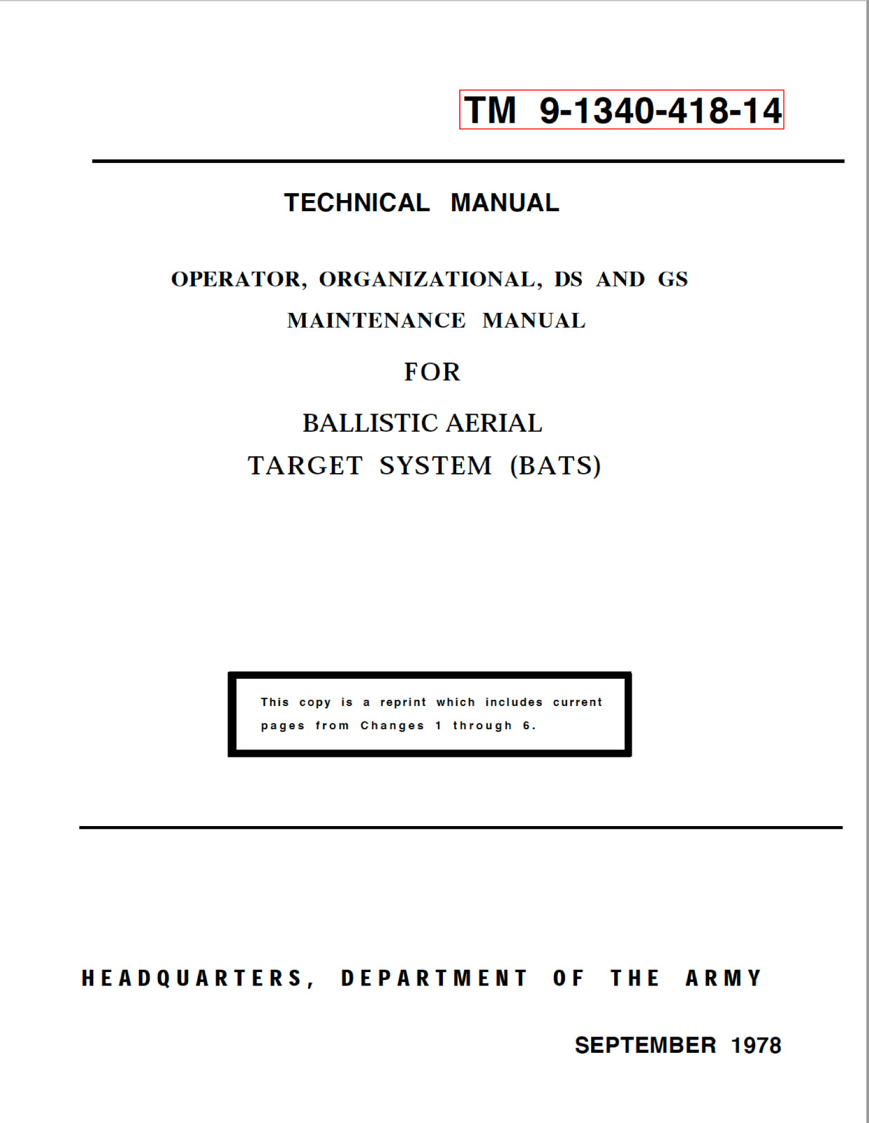 192 pg. 1993 TM 9-1340-418-14 BALLISTIC AERIAL TARGET SYSTEM Rocket Manual on CD