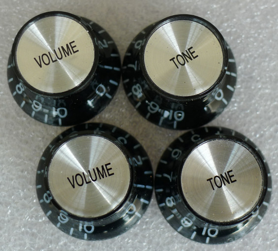 4 pcs Metal Cap Bell Knob 2 Volume 2 Tone Control Black Silver Top
