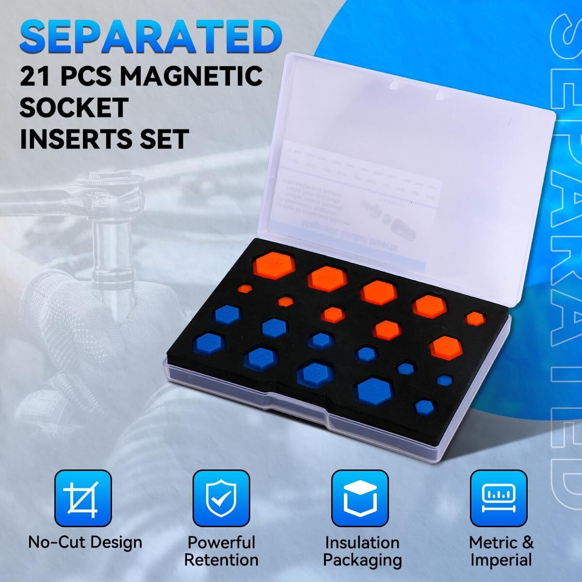 21PCS Magnetic Socket Inserts SAE and Metric 5/16"-7/8" 8-19mm Universal Socket