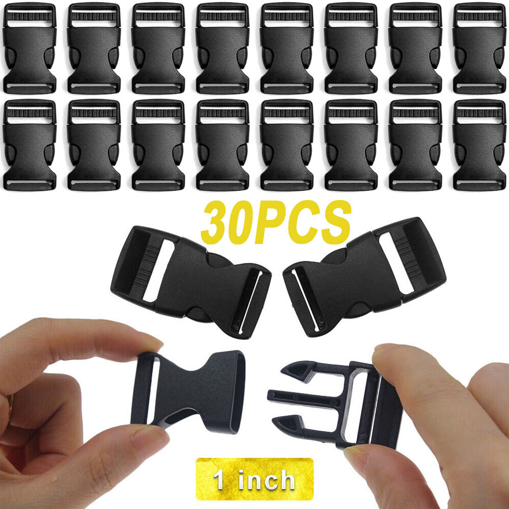 (60PC)Webbing Strap Backpack Collar Slides 30X Side Release Clip + 30X Buckles