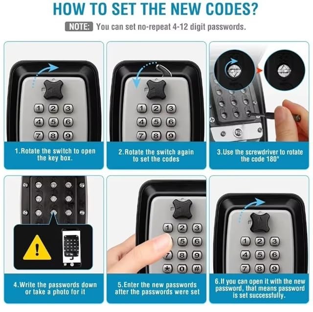 Key Lock Box with Combination Lock 12-Digits Password Code Large Capacity Wal...