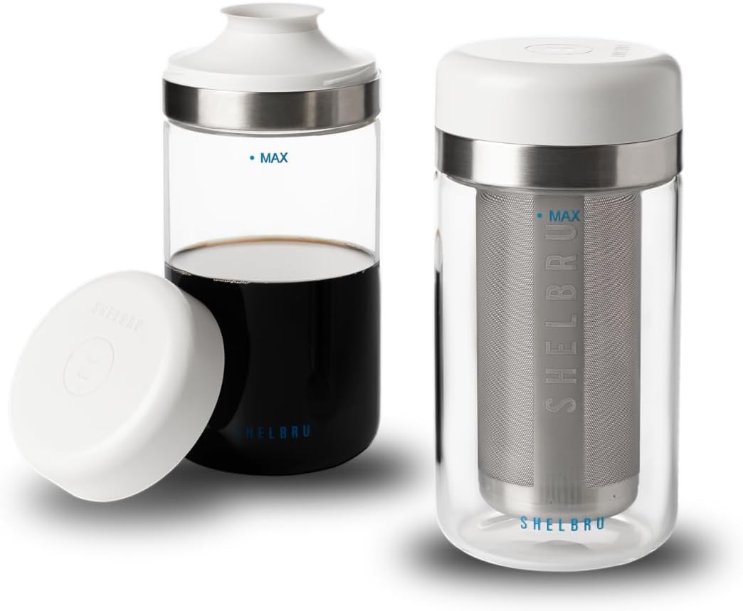 Shelbru Cold Brew Coffee Maker Set, 12 Servings, Dual Filter, 16.9oz