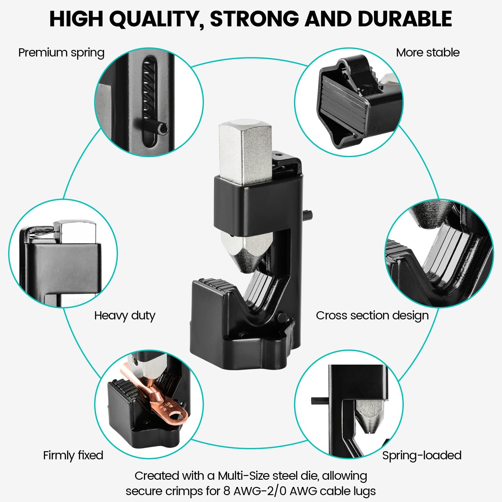 Hammer Lug Crimper Tool, Huazu Wire Terminal for Black
