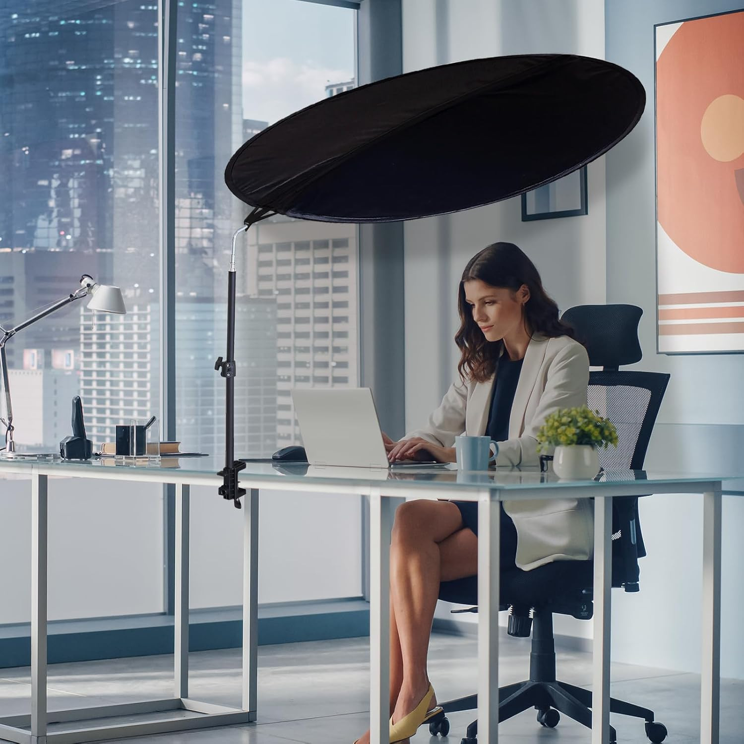 Office Cubicle and Desk Shade - Foldable 48" Circular Shading, Light-Proof Desk