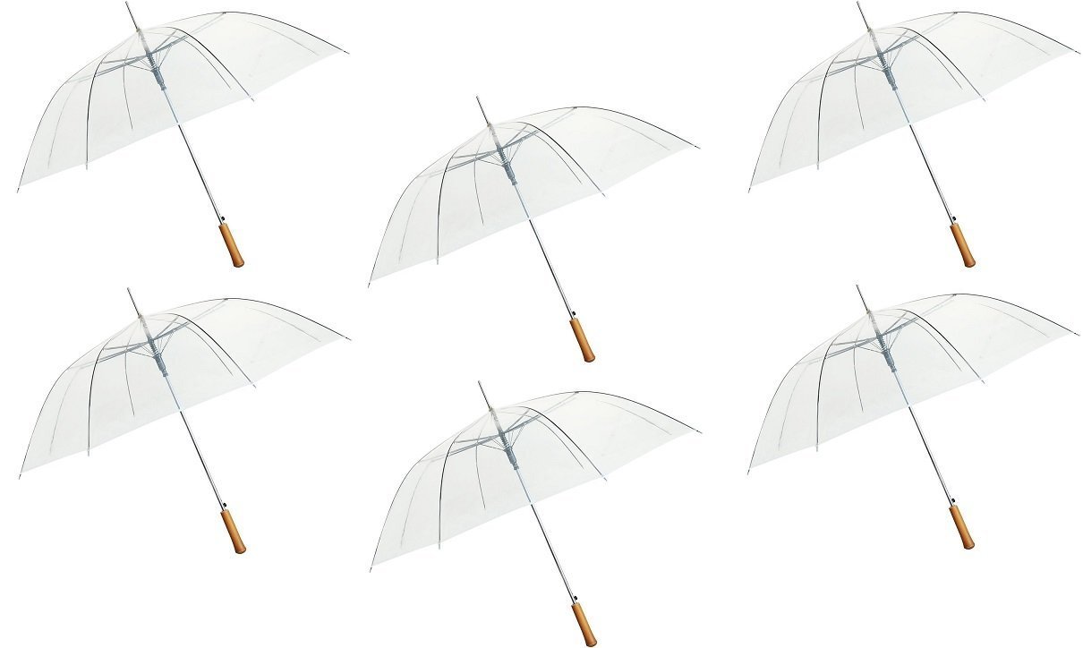 48" Auto-Open Clear/Transparent Rain Umbrella, 6 Pack