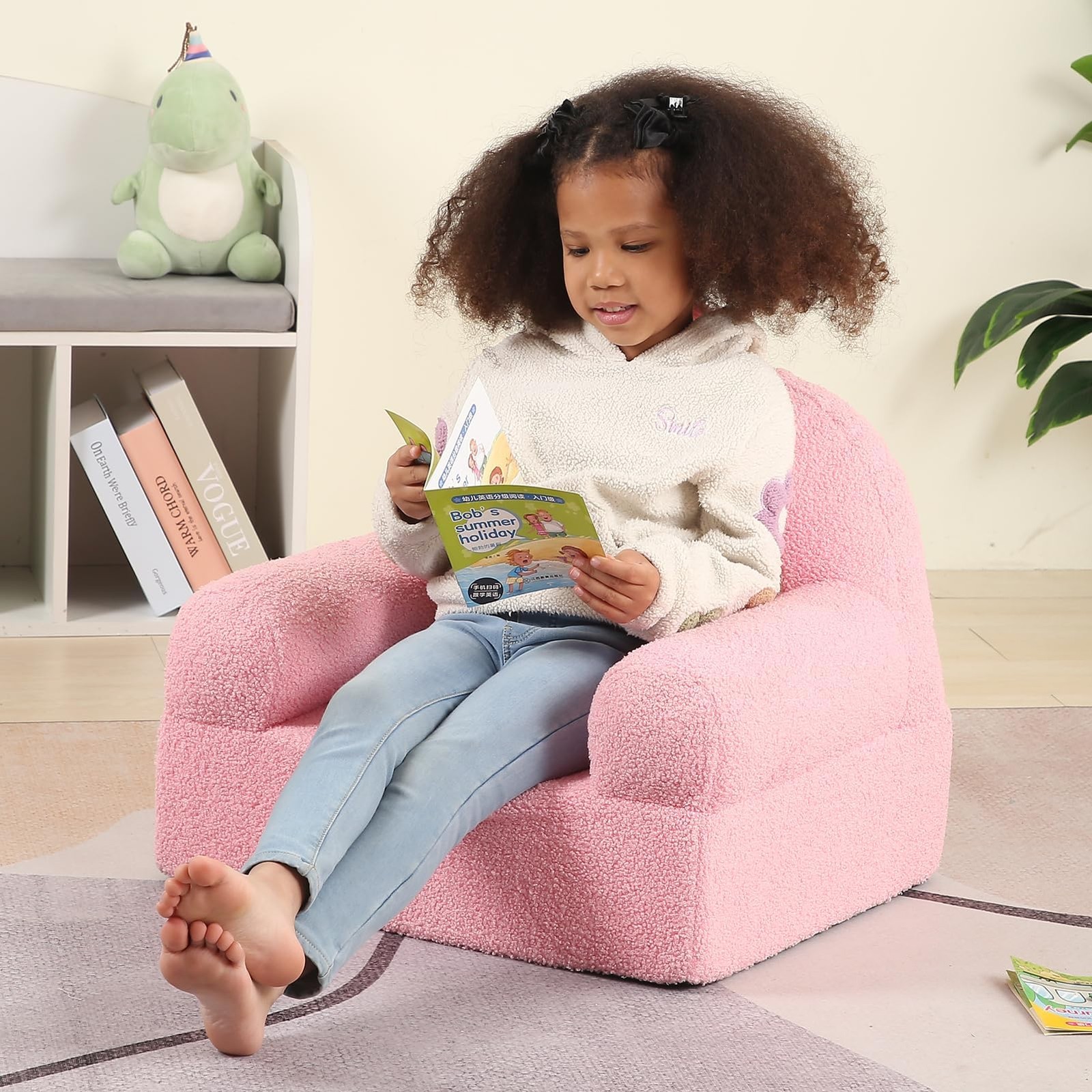 Comfy Toddler Chair, Snuggly Kids Armchair, Pink Rainbow