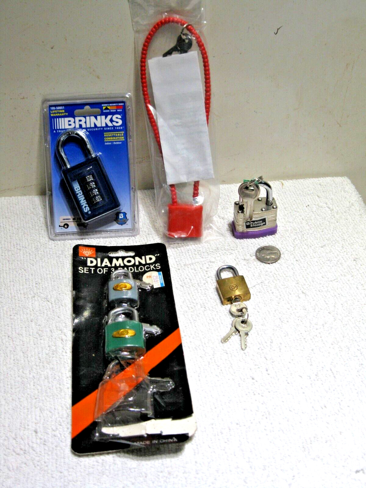 1 Lot) of 6 Assorted Padlocks Diamond, Brinks Resettable, Public Storage