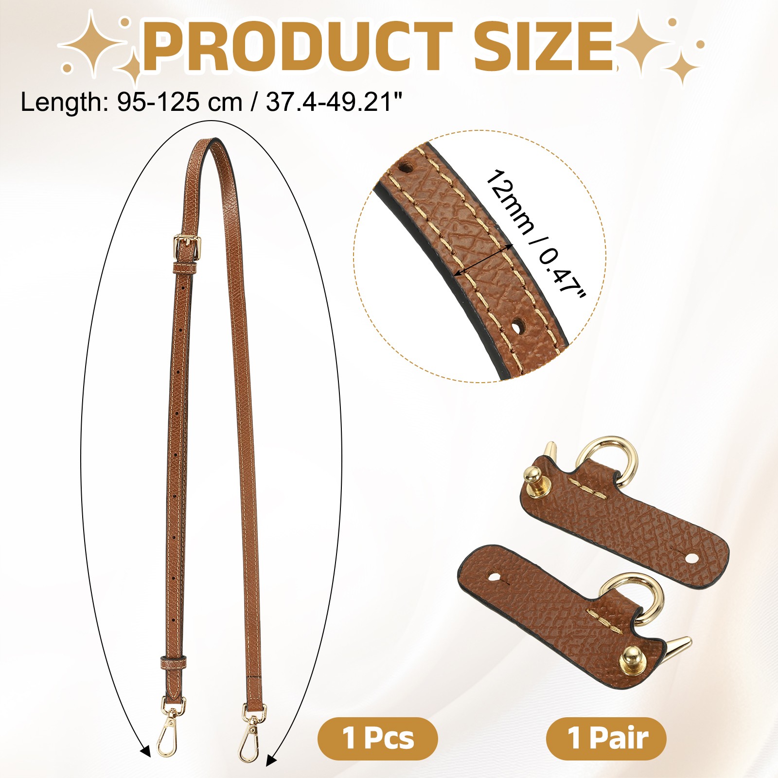 Leather Purse Strap Kit, Adjustable Strap Replacement for Women, Brown