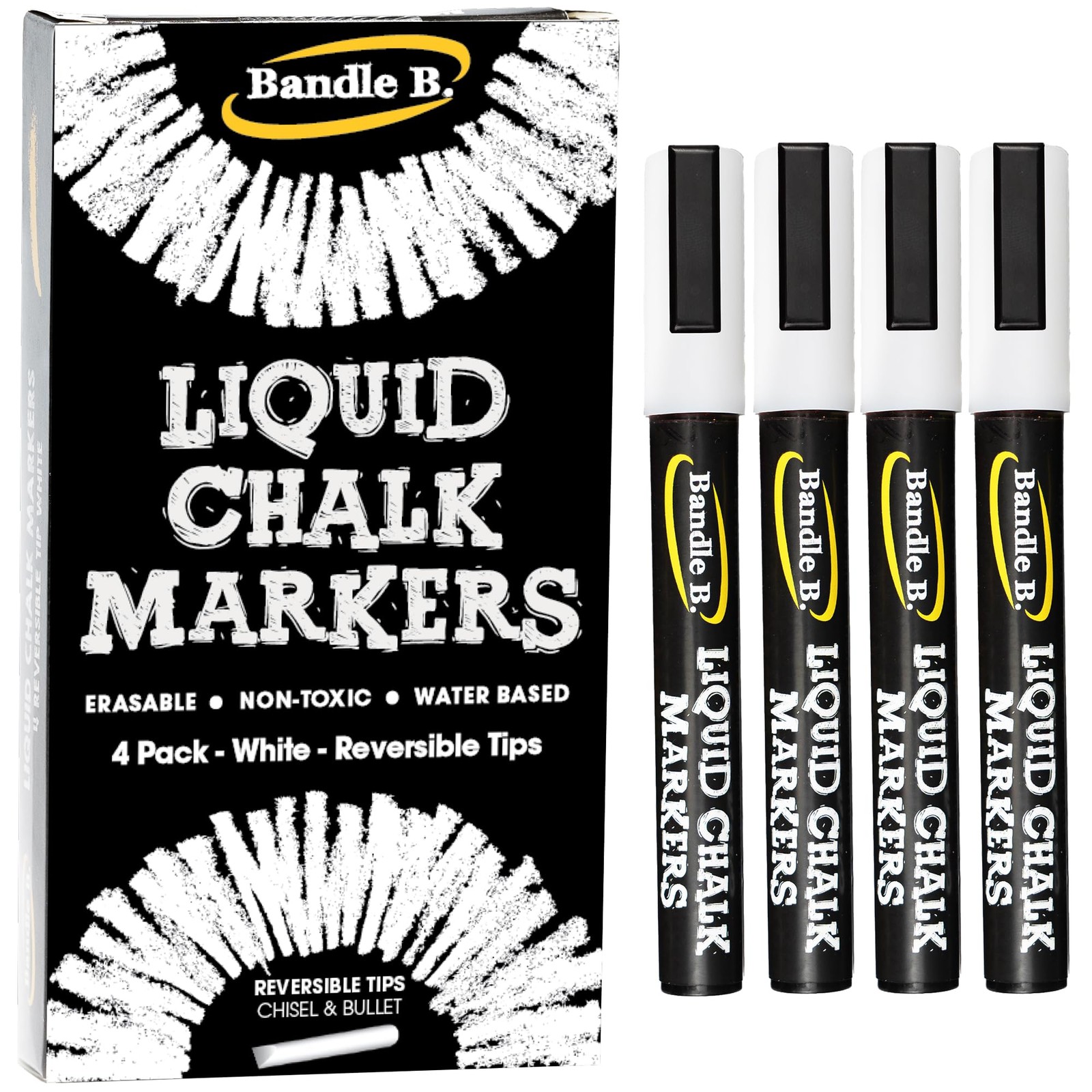 Bandle B. Chalk Markers - 4 White, 1 Count (Pack of 4), White - 4 pack
