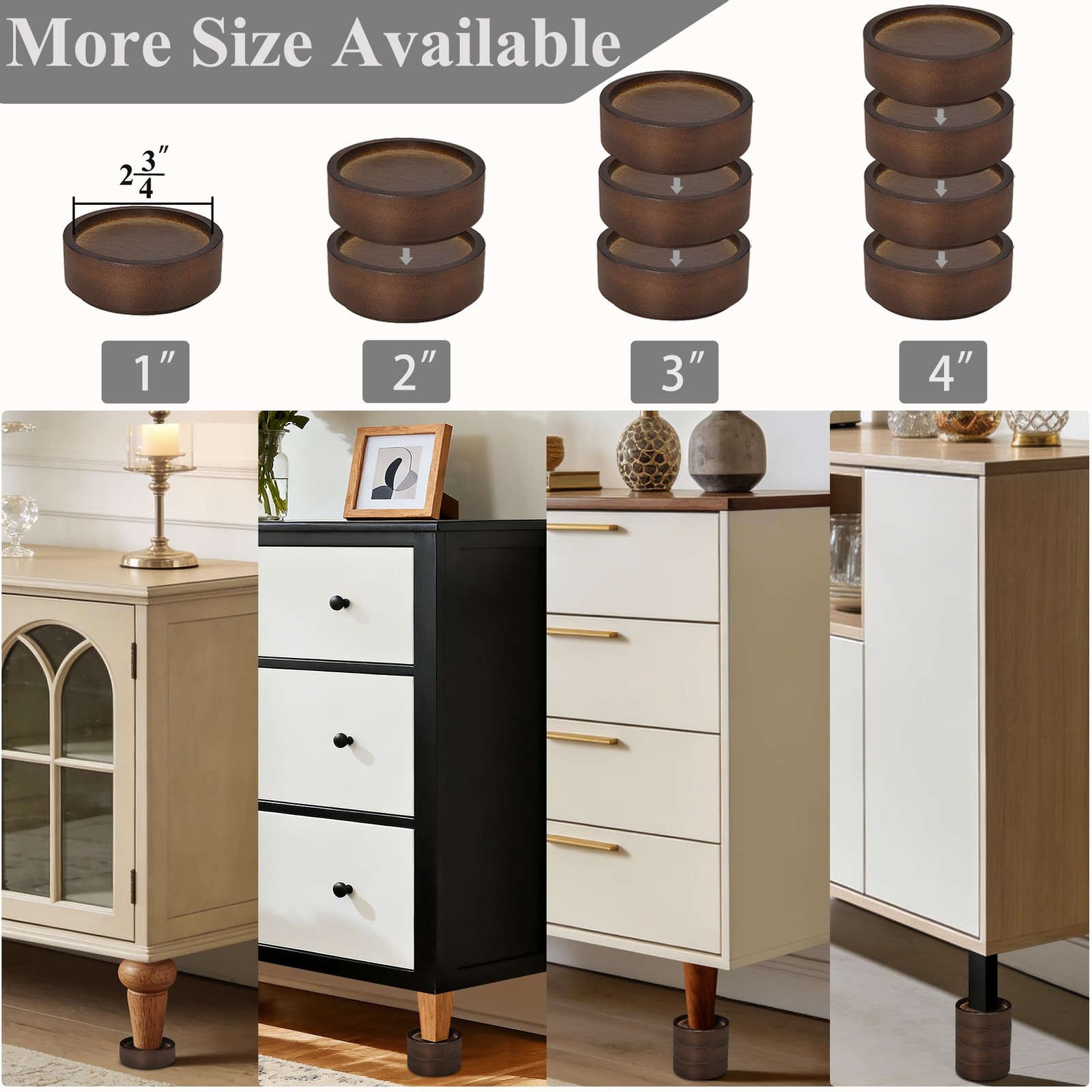 8 PCS Round Stackable Heavy Duty Wood Bed Risers 1 To 4 Inch High