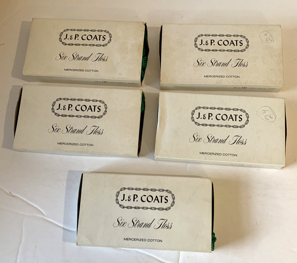 Vtg Lot 5 Boxes New J. & P. Coats Embroidery Six Strand Floss Red #141 Green #28