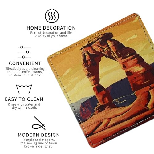 Coasters Square Leather Drinks Set with Holder - One Size - National Parks