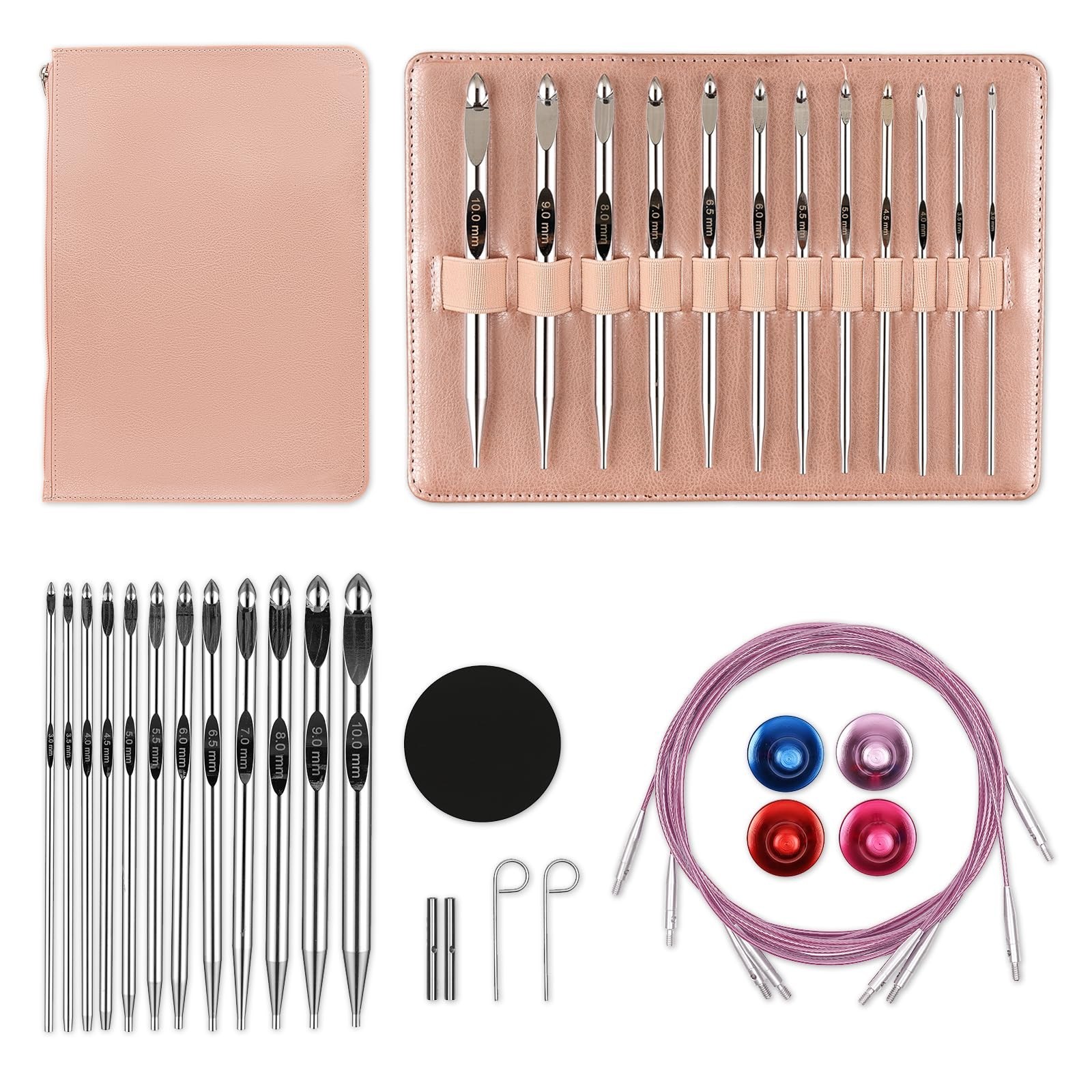 Tunisian Crochet Hooks Set Aluminum Metal Interchangeable Crochet Hook with C...