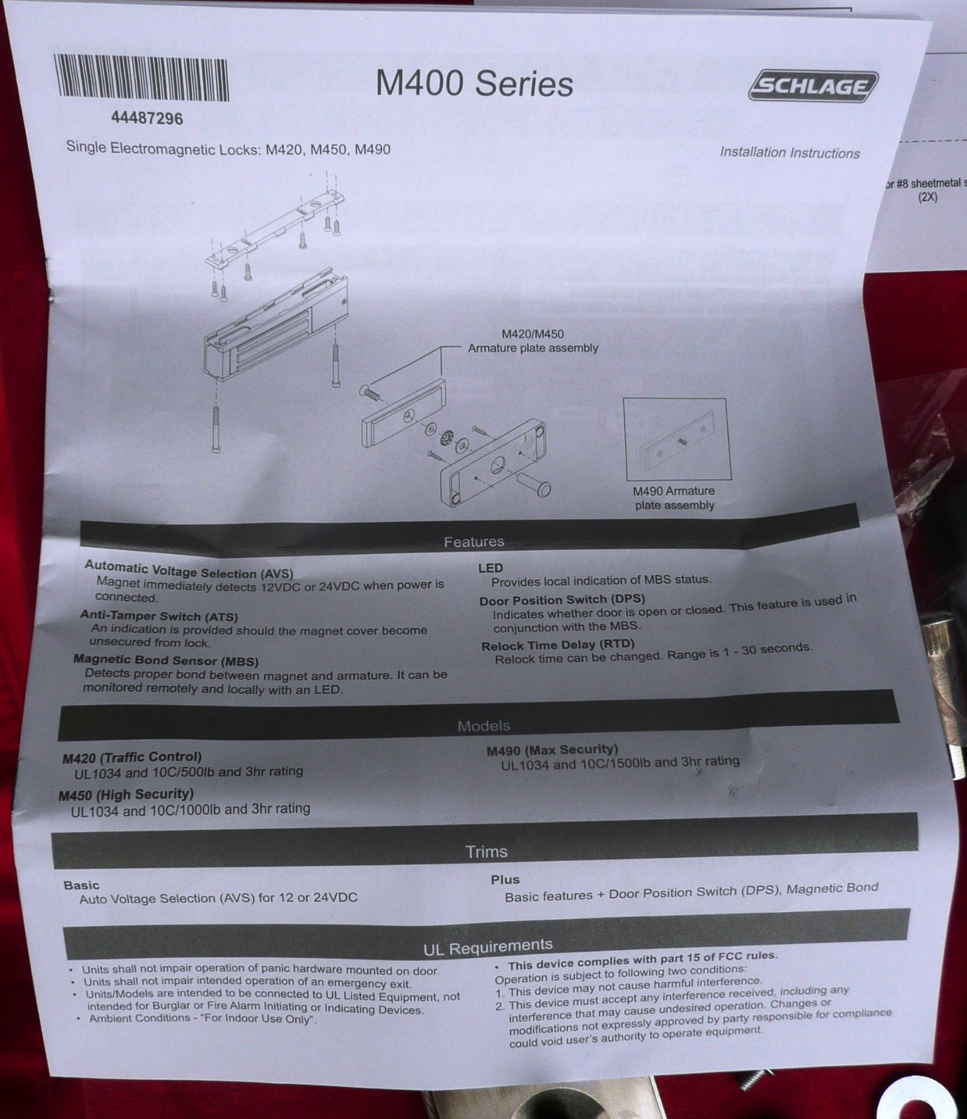 Schlage 1500 lbs. Electromagnetic Max Security Lock M492 (new in a bruised box)