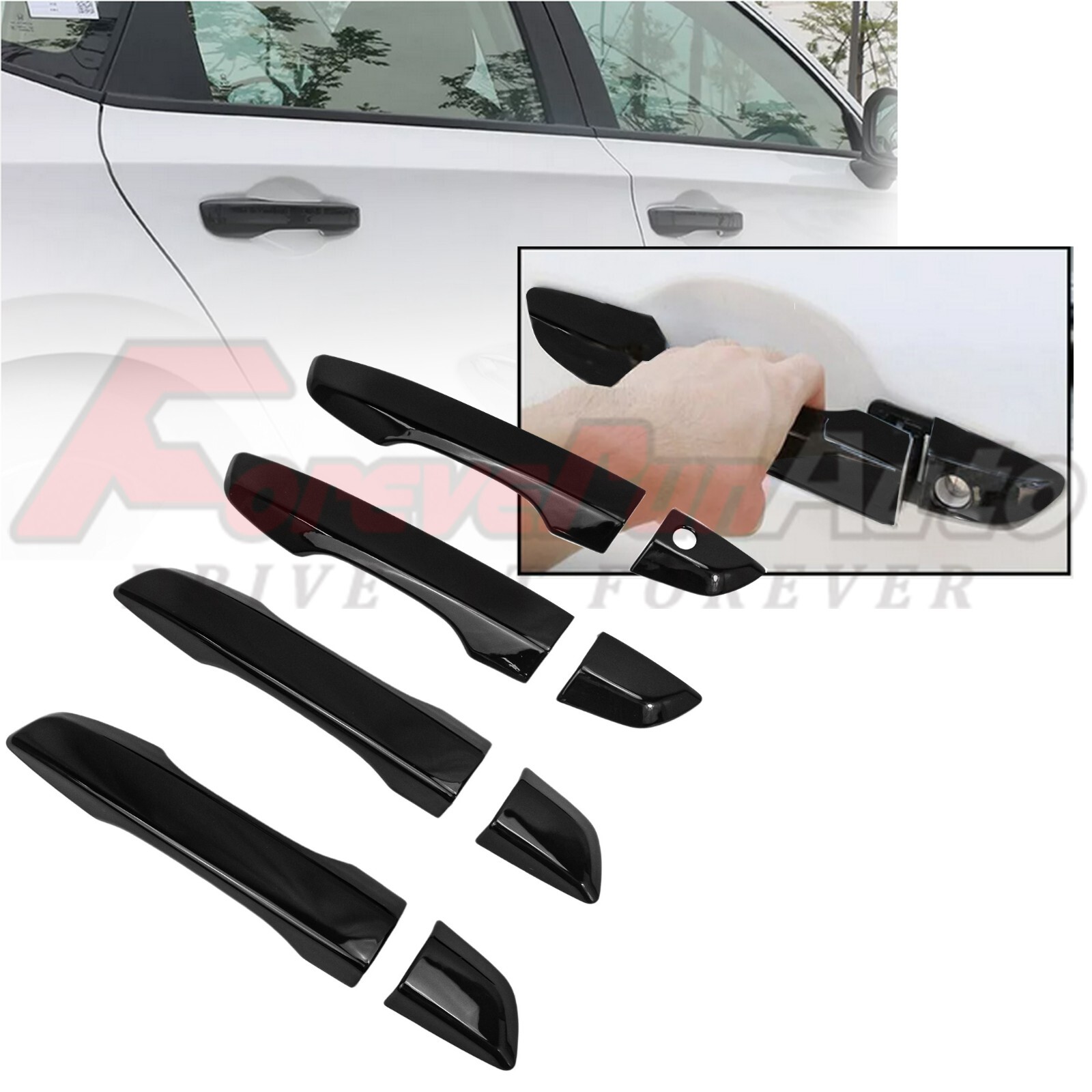 Glossy Black Door Handle Covers For 16-21 Honda Civic Exterior Trim w/KH NO SMT