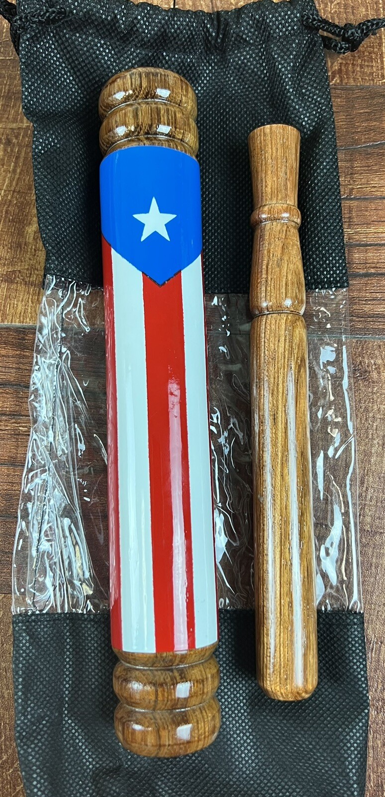 Wood Mini Claves 9”. Puerto Rico Flag *Defective* Paint On Star  CLOSEOUT.