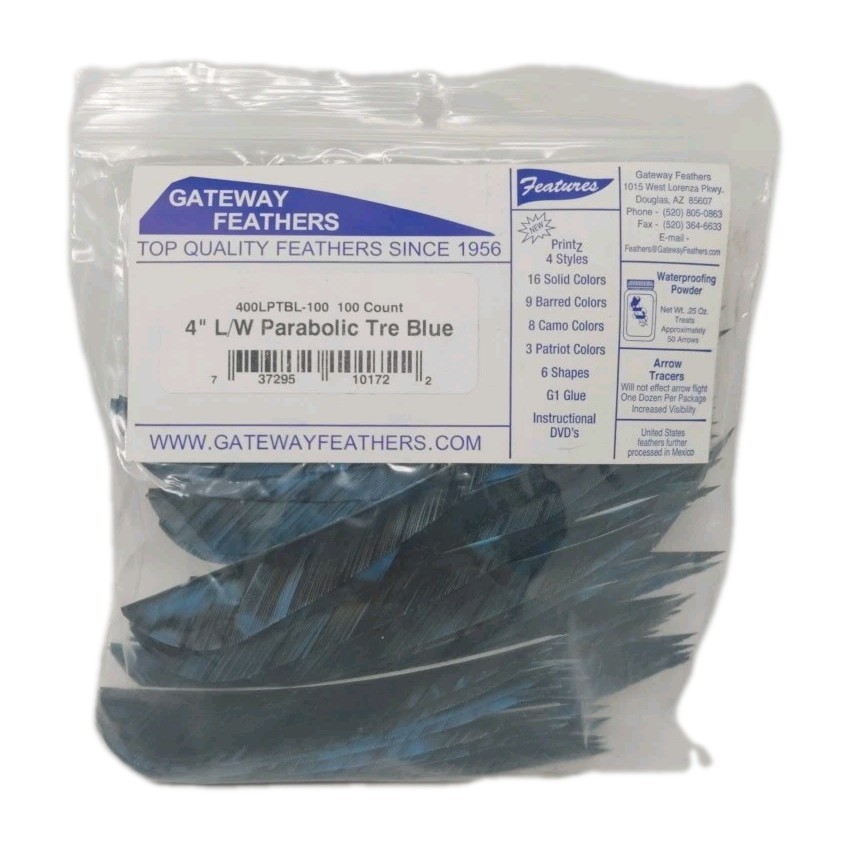 100 Pack Gateway Feathers 4" Left Wing: Parabolic Camo Tre Blue 400LPTBL-100