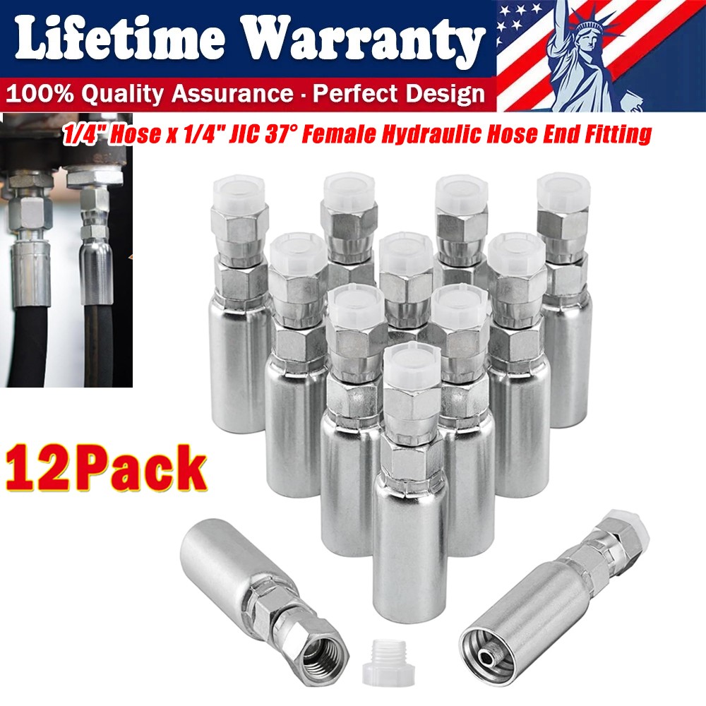 12x 1/4" Hydraulic Hose End Fittings 1/4"x1/4" JIC 37° Female & Protection Cover